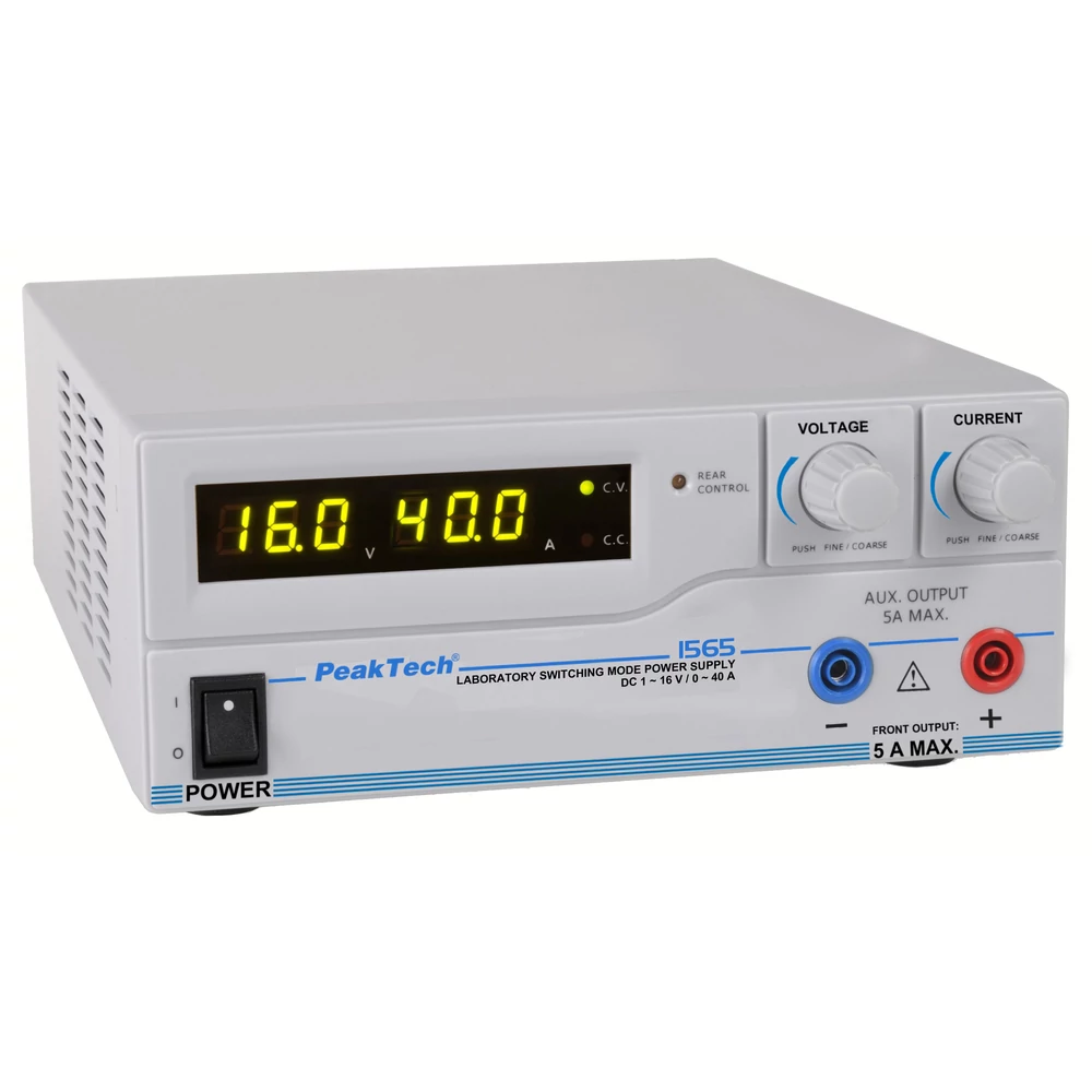 Peaktech 1565 - Kapcsolóüzemű labortápegység, 1 - 16 V / 0 - 40 A DC, USB