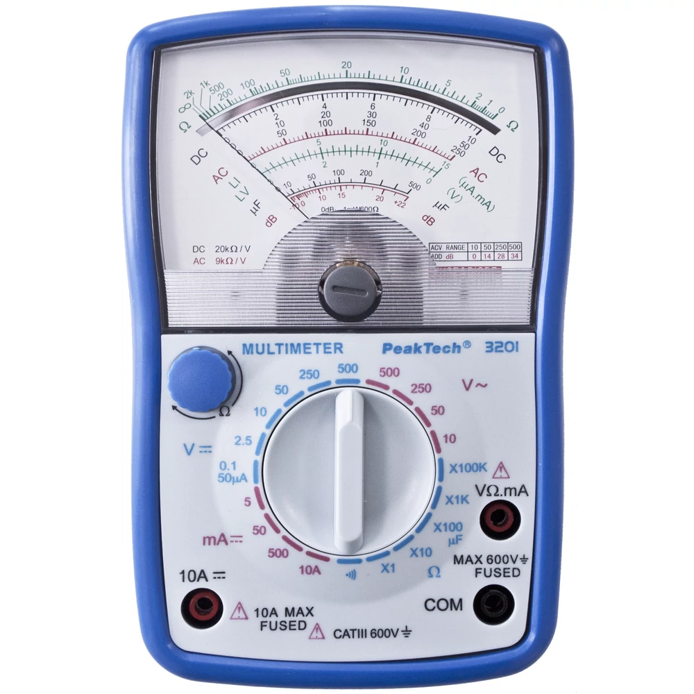 Peaktech 3201, Analóg multiméter, Pontosság: 3%, 500V, x100kOhm