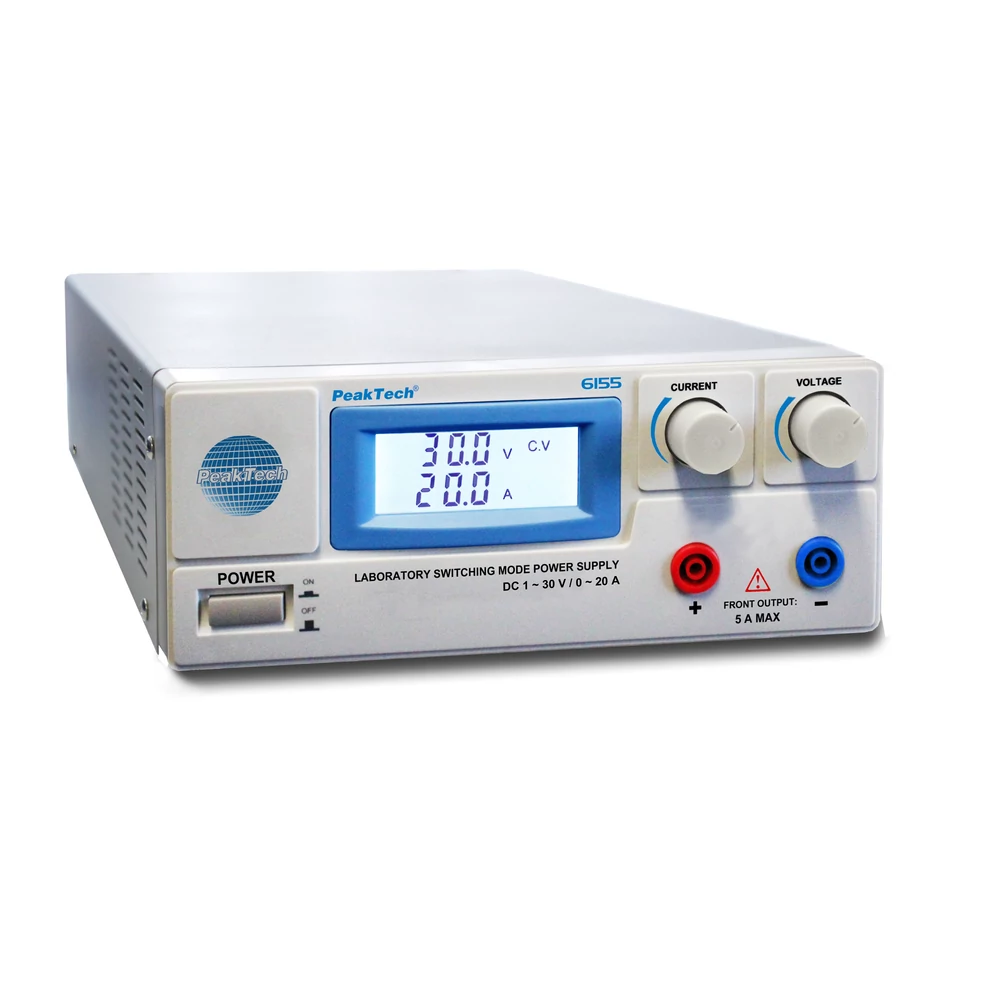 Peaktech 6155 - Laboratóriumi kapcsolóüzemű DC tápegység, 1 - 30 V / 0 - 20 A DC