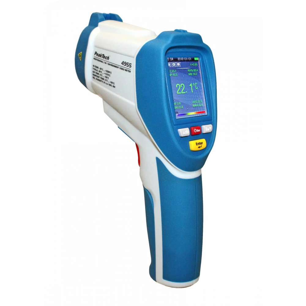 Peaktech 4955 - Infra-video hőmérő és hőmérő, kettős lézeres irányzék, adatgyűjtő, -50 … +2200°C