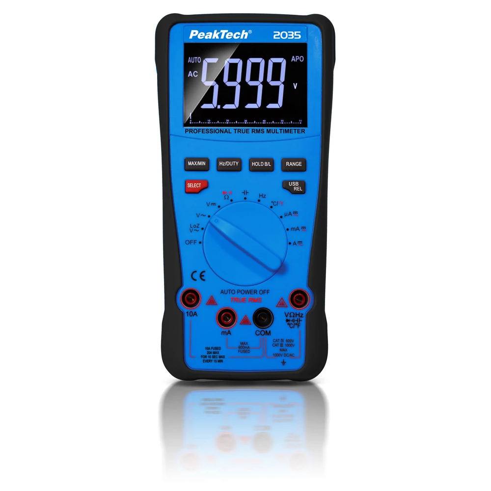 Peaktech 2035, Digitális multiméter, Pontosság: 0,5%, 1kV, 60MOhm, TrueRMS, USB