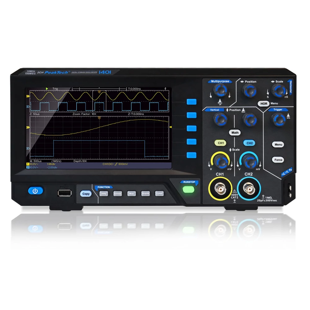Peaktech 1401 - Tárolós Oszcilloszkóp 10MHz/2CH, 100MS/s