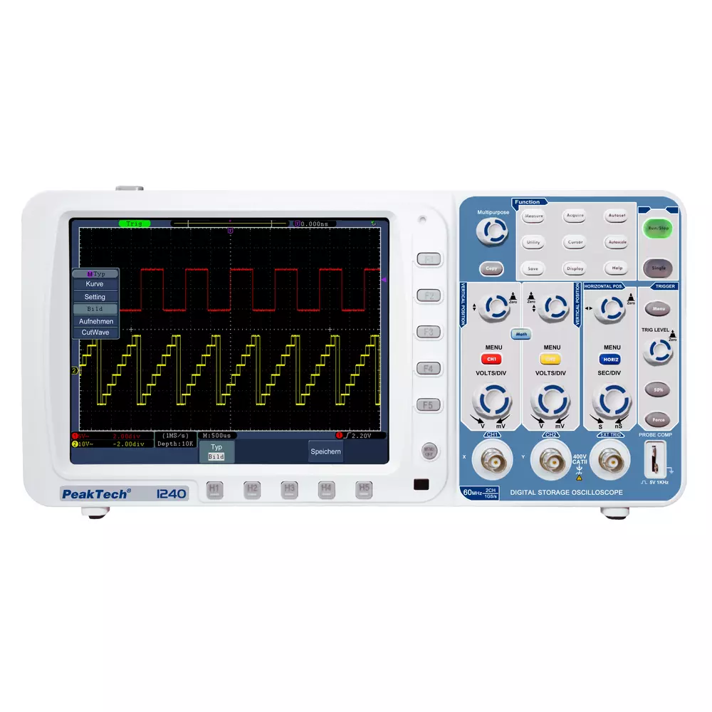 Peaktech 1240 - Tárolós oszcilloszkóp 60MHz, 500MSa/s