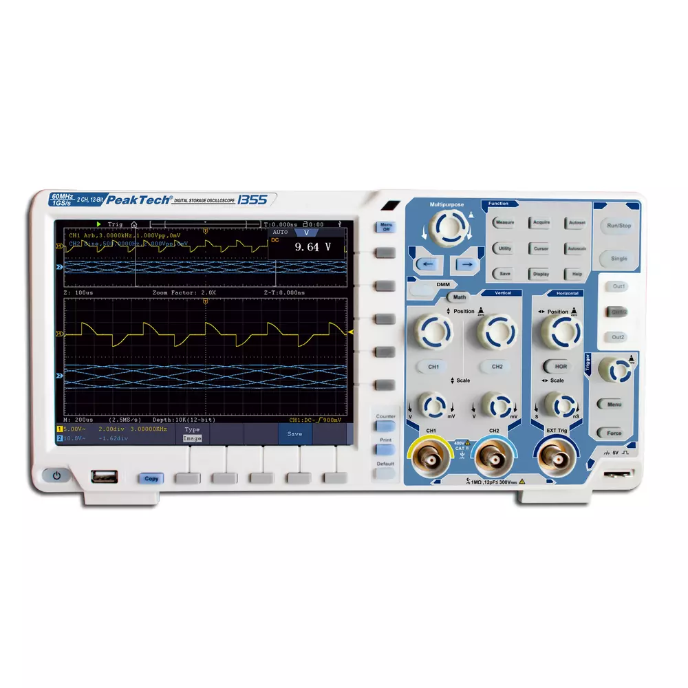 Peaktech 1355 - Tárolós oszcilloszkóp 60MHz, 1GSa/s