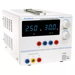 Peaktech 6035D - Digitális labortápegység, 0 - 30 V / 0 - 2,5 A DC és 5 / 12 V, 0,5 A fix kimenet