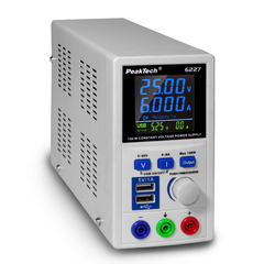 Peaktech 6227 - Laboratóriumi kapcsolóüzemű tápegység, 0 - 60 V / 0 - 6 A DC, 150W