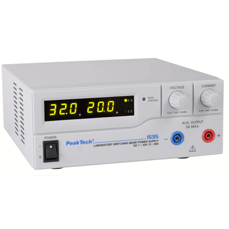 Peaktech 1535 - Kapcsolóüzemű labortápegység, 1 - 32 V / 0 - 20 A DC