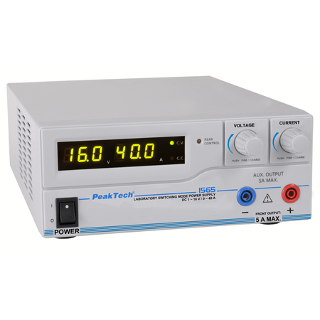 Peaktech 1565 - Kapcsolóüzemű labortápegység, 1 - 16 V / 0 - 40 A DC, USB