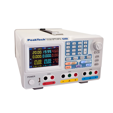 Peaktech 6181 - Digitális labortápegység, 2 x 0 - 30 V / 2 x 0 - 6 A DC, 1 x 0 - 6 V / 0 - 3 A fix